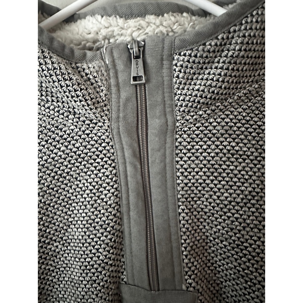 Orvis Mens XL Grey Sherpa Lined Quarter Zip Textured Knit Fleece Pullover - Picture 4 of 8